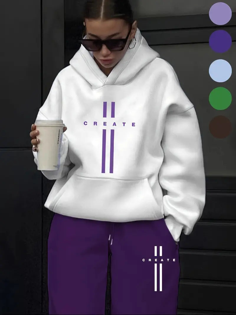Women'S Fashion Casual Letter Pattern Print Suit Women'S Autumn And Winter High-End Fashionable Street-Style Age-Reducing Plus Velvet Hooded Sweatshirt Casual Pants Two-Piece Suit Casual Versatile Hooded Suit Women'S Clothing Women'S Suit Gift Choice