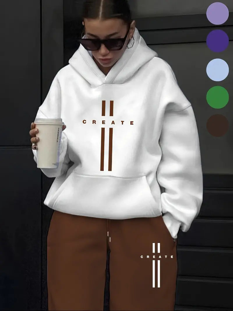 Women'S Fashion Casual Letter Pattern Print Suit Women'S Autumn And Winter High-End Fashionable Street-Style Age-Reducing Plus Velvet Hooded Sweatshirt Casual Pants Two-Piece Suit Casual Versatile Hooded Suit Women'S Clothing Women'S Suit Gift Choice