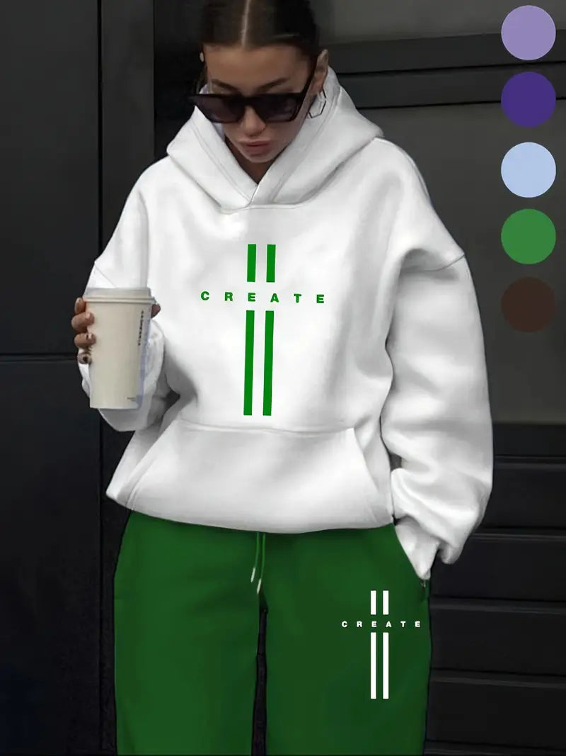 Women'S Fashion Casual Letter Pattern Print Suit Women'S Autumn And Winter High-End Fashionable Street-Style Age-Reducing Plus Velvet Hooded Sweatshirt Casual Pants Two-Piece Suit Casual Versatile Hooded Suit Women'S Clothing Women'S Suit Gift Choice