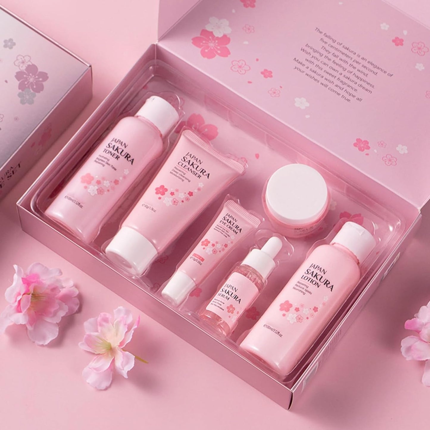 Skin Care Set - Women Gift Sets - Sakura Skin Care Sets & Kits - Gift Set with Cleanser,Toner,Serum,Eye Cream,essence Serum - Beauty Products For Women (SetC)