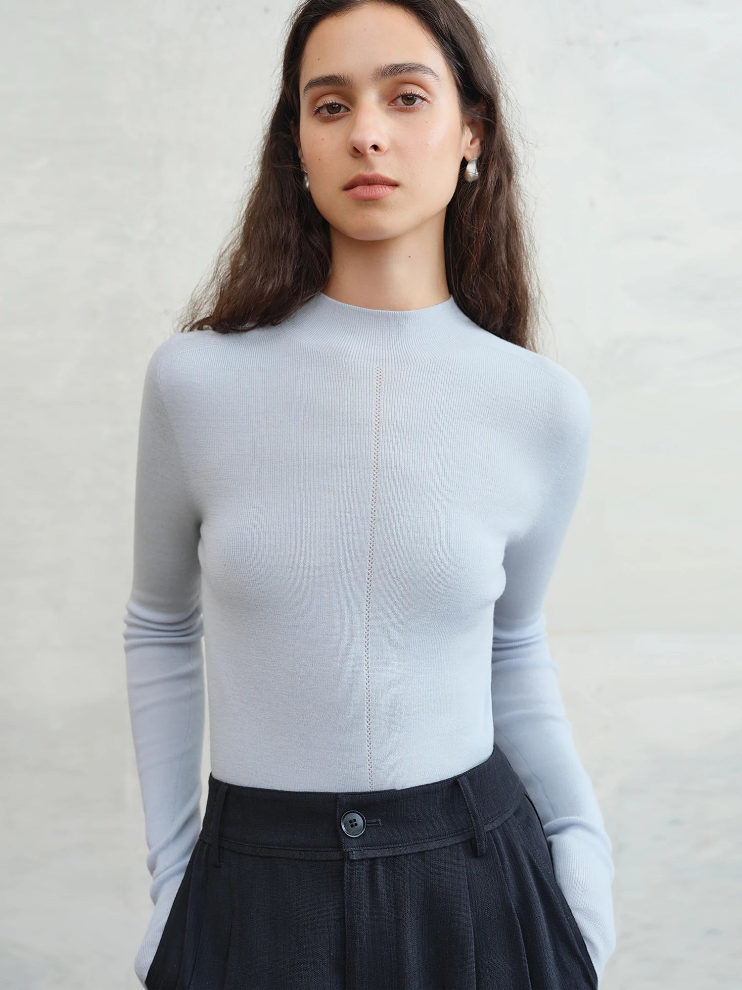 FSLE【Premium Series】German Biella Wool Autumn Super Fine Washable Seamless One-Piece Mock Neck Thermal Base Layer Shirt Women