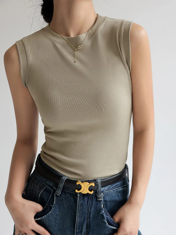 Camisole Vest for Women Cotton Round Neck Colourful Basic Sleeveless Undershirt Tops Tees with Coverage for Side Cleavage