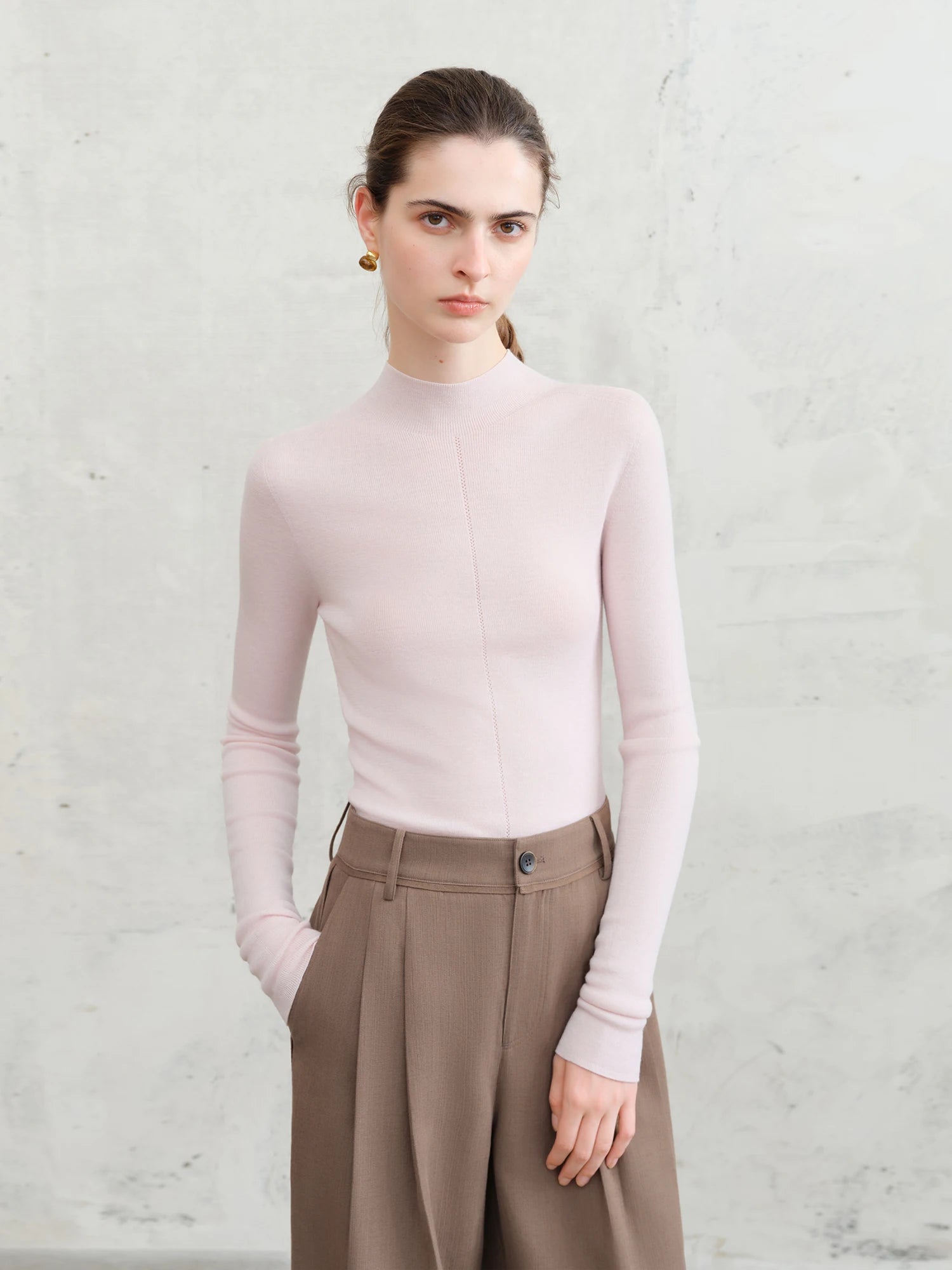 FSLE【Premium Series】German Biella Wool Autumn Super Fine Washable Seamless One-Piece Mock Neck Thermal Base Layer Shirt Women