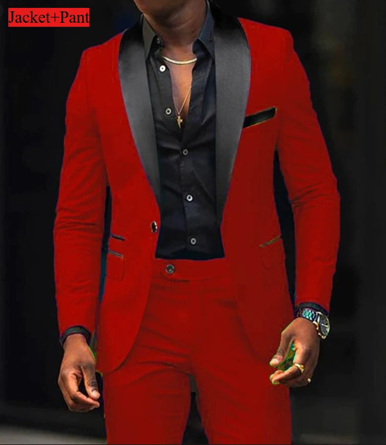 Men Formal Slim Fit Tuxedo Prom Suit Male Groom Wedding Blazers High Quality Groomsman Luxury Dress Business Banquet Party Suit