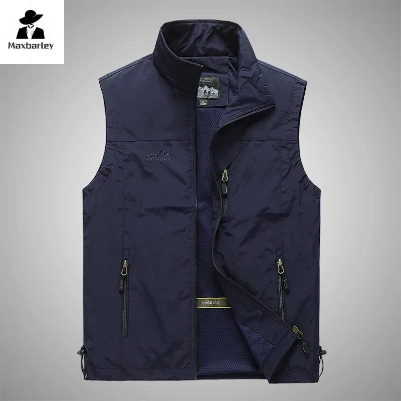 Autumn Men Waistcoat Outdoor Leisure Solid Sleeveless Jacket Young Middle-aged Photography Fishing Casual Vest Male summer