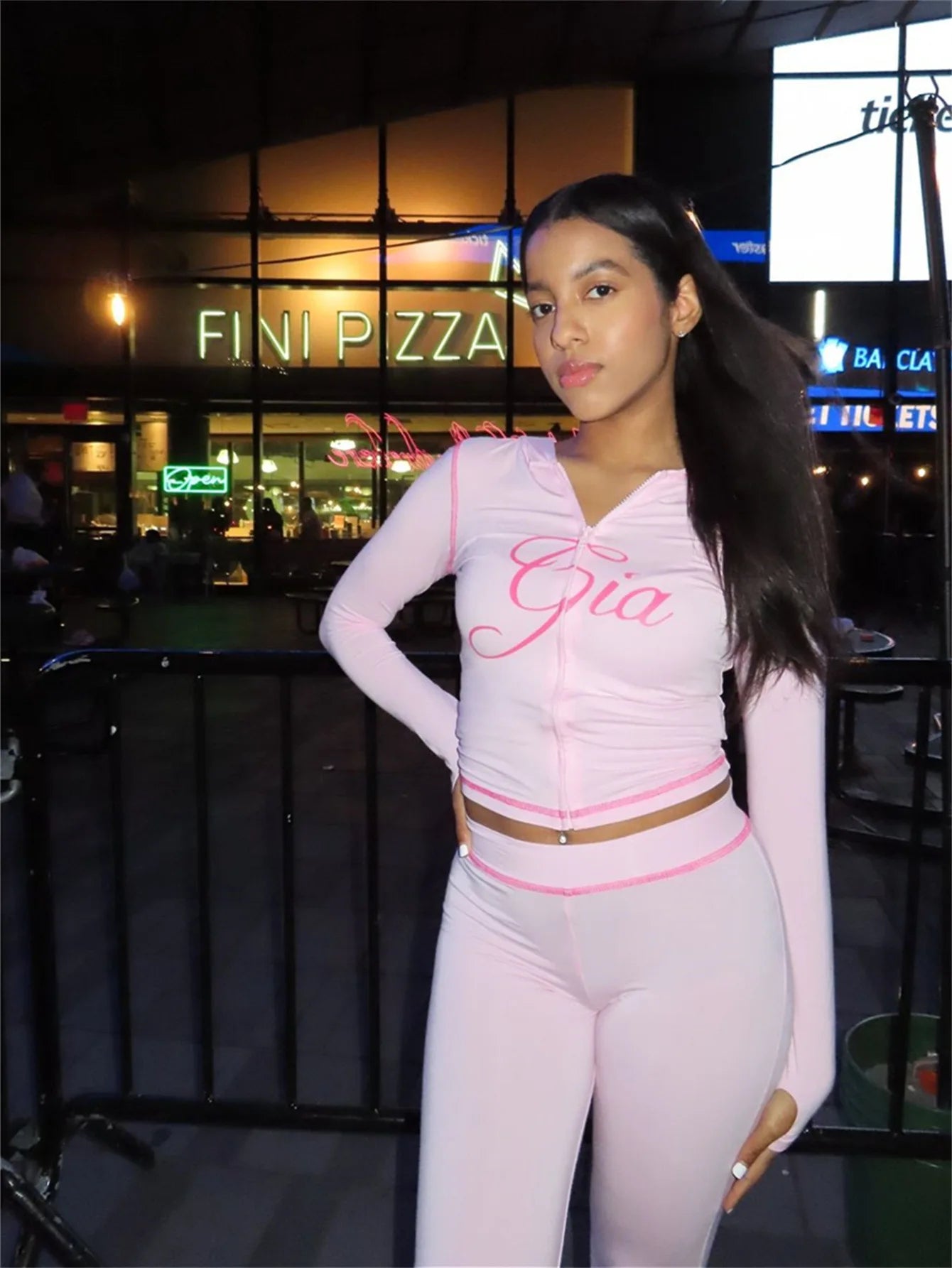 Spring And Autumn Print 2 Pieces Set Causal Street Outfits Women Y2K Fashion Long Sleeve Zip Hooded Crop Tops