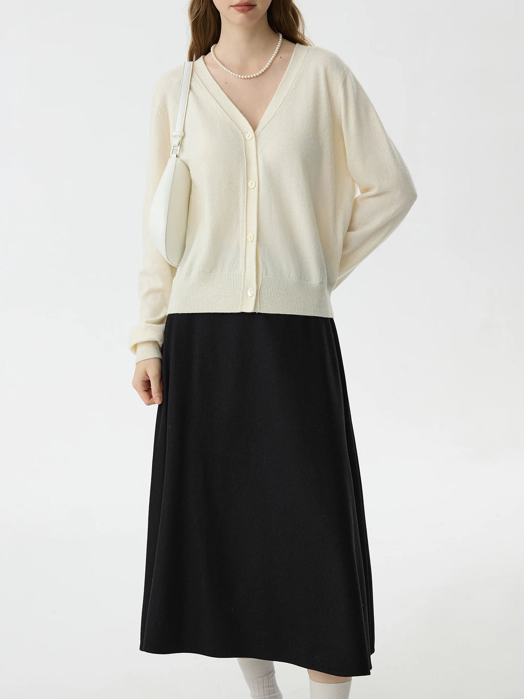 FSLE Office Lady Wool High Waisted A-line Skirt for Women Thickened Medium Length 2024 Winter New Women Casual Skirts 24FS14642