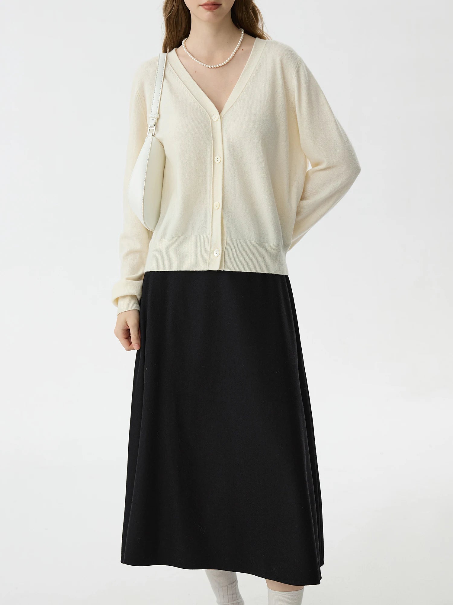 FSLE Office Lady Wool High Waisted A-line Skirt for Women Thickened Medium Length 2024 Winter New Women Casual Skirts 24FS14642