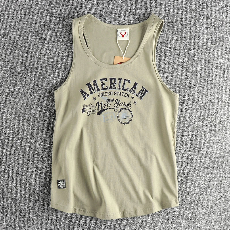 Retro trend letter pattern men's sweat vest all cotton wash fitness sports sleeveless vest T-shirt