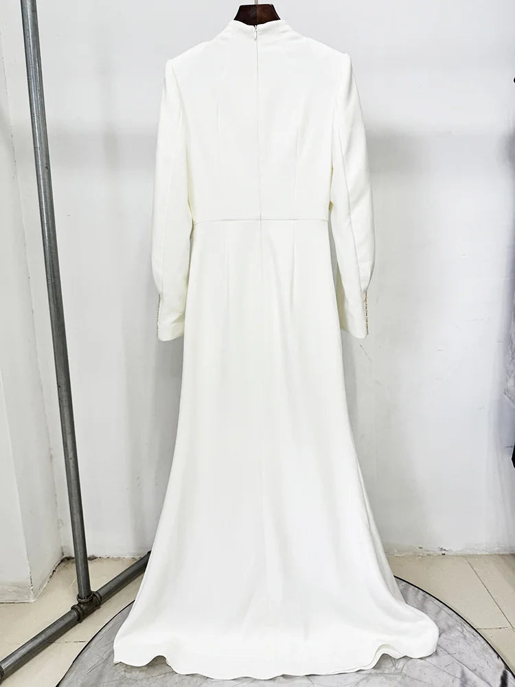 HIGH STREET Newest 2025 Designer Vestido Women's Diamonds Beaded Cape Sleeve Floor Length Maxi Long Dress