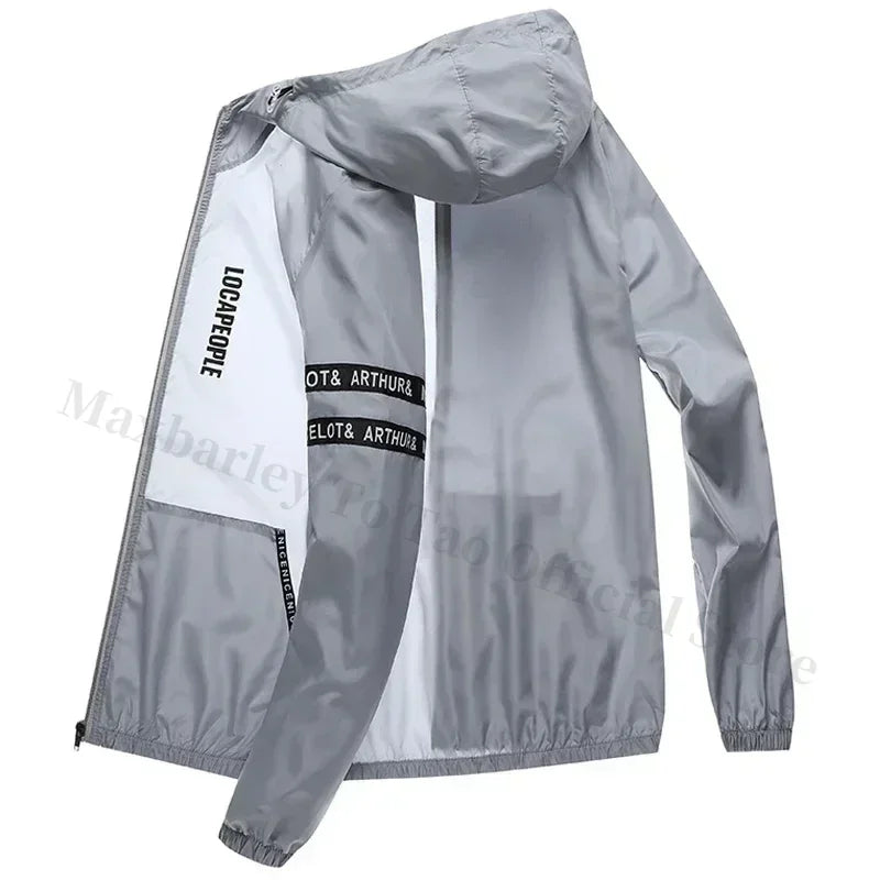 Summer Sun Protection Clothing Men's Casual Waterproof Quick-drying Bicycle Hooded Jacket Plus Size Hiking Thin Skin windbreaker