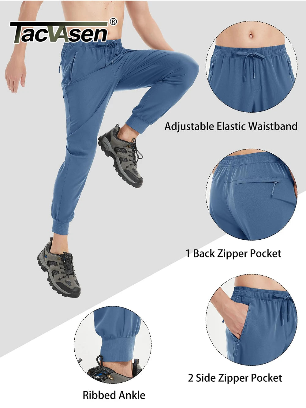 TACVASEN Summer Quick Dry Hiking Pants Mens Casual Zipper Pockets Sports Training Pants Outdoor Jogger Running Gym Work Trousers