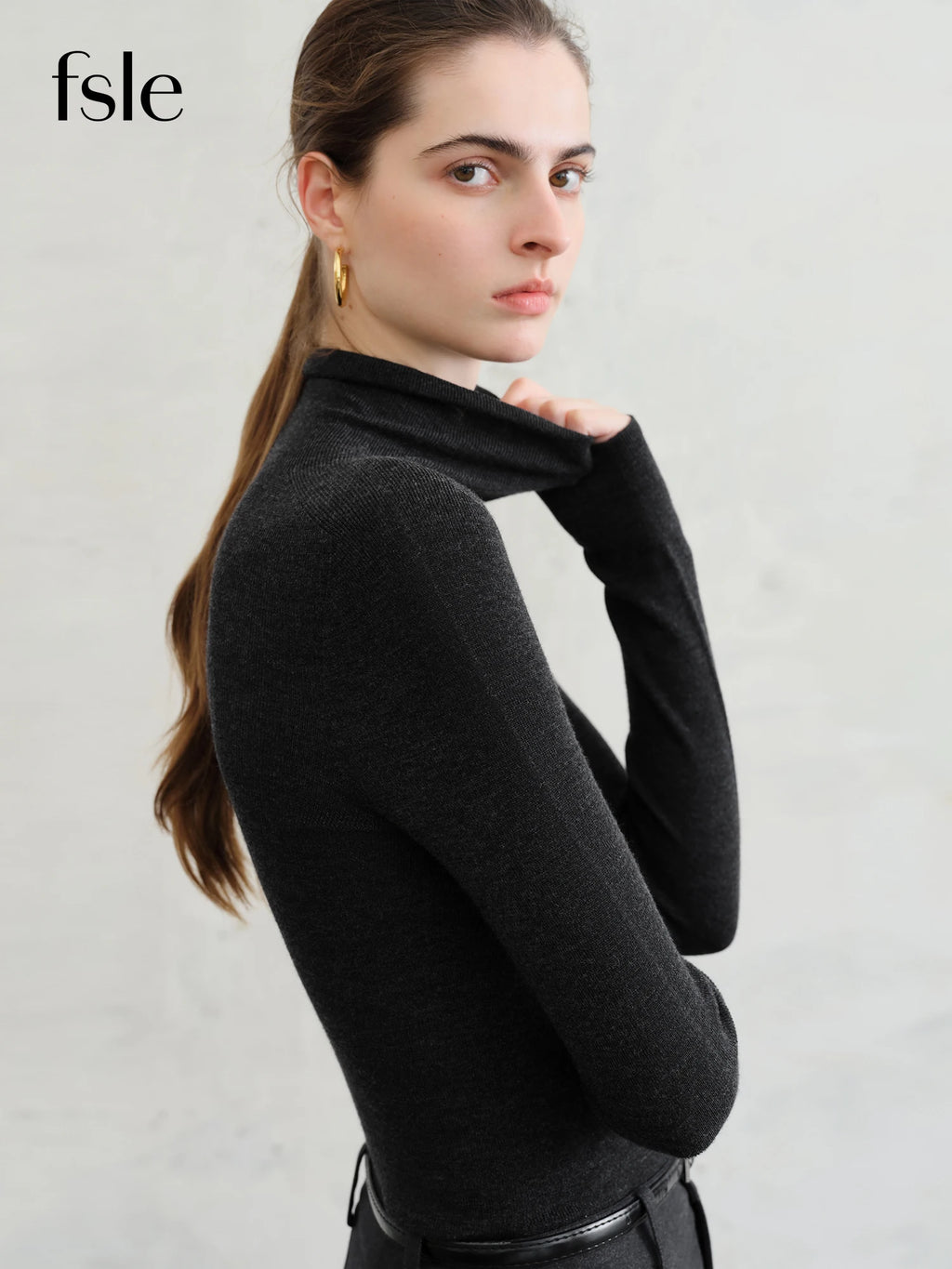 FSLE【Premium Series】German Biella Wool Autumn Super Fine Washable Seamless One-Piece Mock Neck Thermal Base Layer Shirt Women