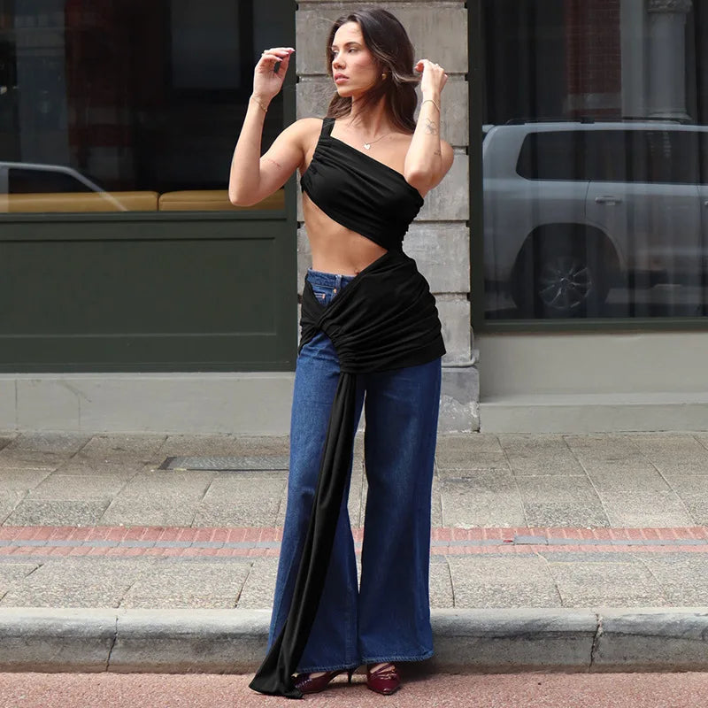 Ladies Summer 2 Pieces Set Women Sleeveless Backless Strap Spit Crop Top Side Slit Slim Long Skirt Evening Party Club Streetwear