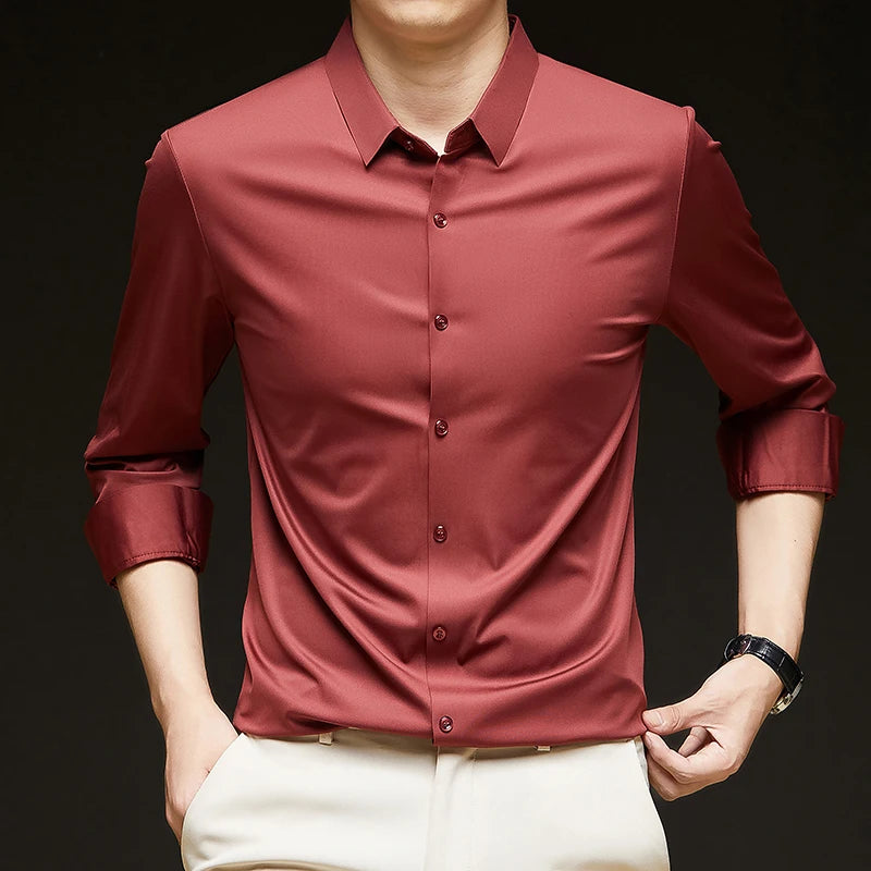 Premium Men's Ultra-Stretch Shirt - High-Quality Silky Business Formal Long-Sleeve Shirt for Social and Casual Wear
