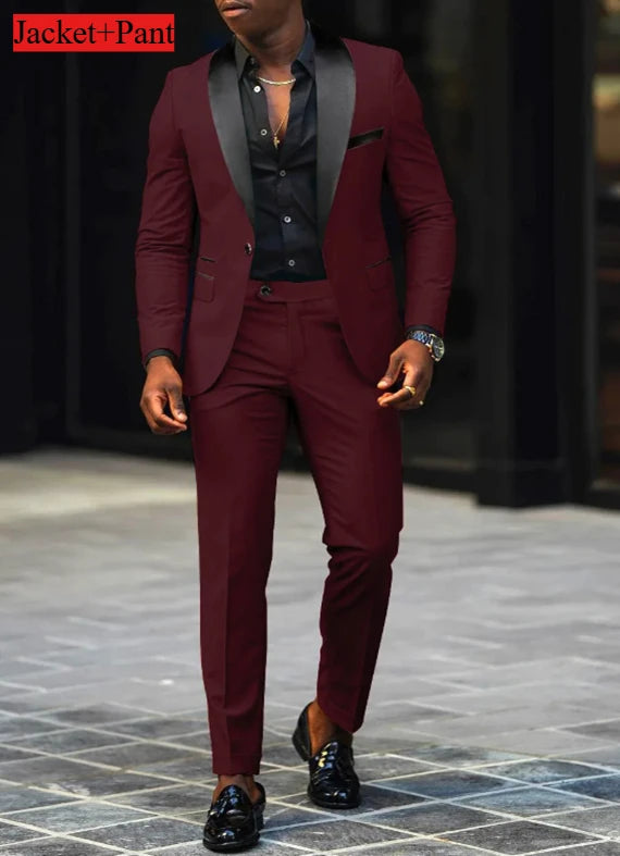 Men Formal Slim Fit Tuxedo Prom Suit Male Groom Wedding Blazers High Quality Groomsman Luxury Dress Business Banquet Party Suit