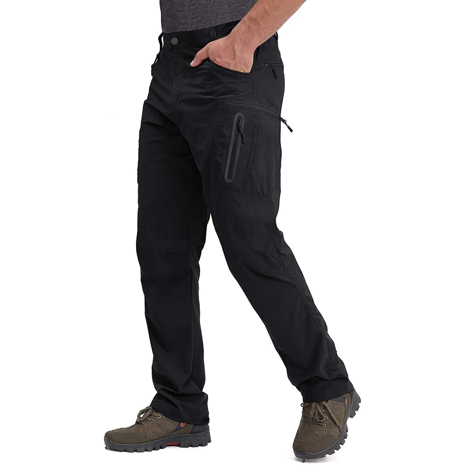 TACVASEN Summer Lightweight Trousers Mens Fishing Pants Outdoor Hiking Nylon Quick Dry Pockets Cargo Pants Casual Work Trousers
