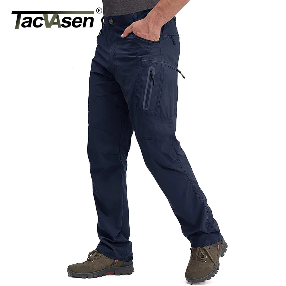 TACVASEN Summer Lightweight Trousers Mens Fishing Pants Outdoor Hiking Nylon Quick Dry Pockets Cargo Pants Casual Work Trousers