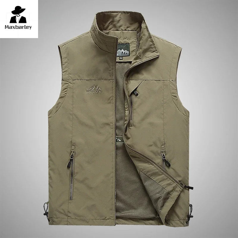 Autumn Men Waistcoat Outdoor Leisure Solid Sleeveless Jacket Young Middle-aged Photography Fishing Casual Vest Male summer
