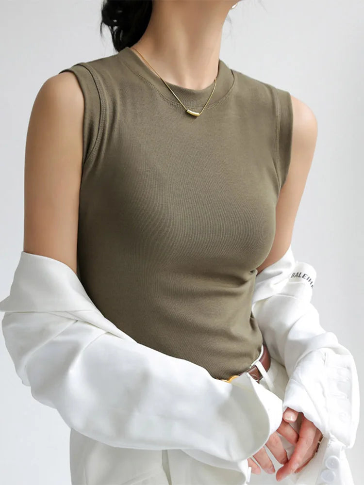 Camisole Vest for Women Cotton Round Neck Colourful Basic Sleeveless Undershirt Tops Tees with Coverage for Side Cleavage