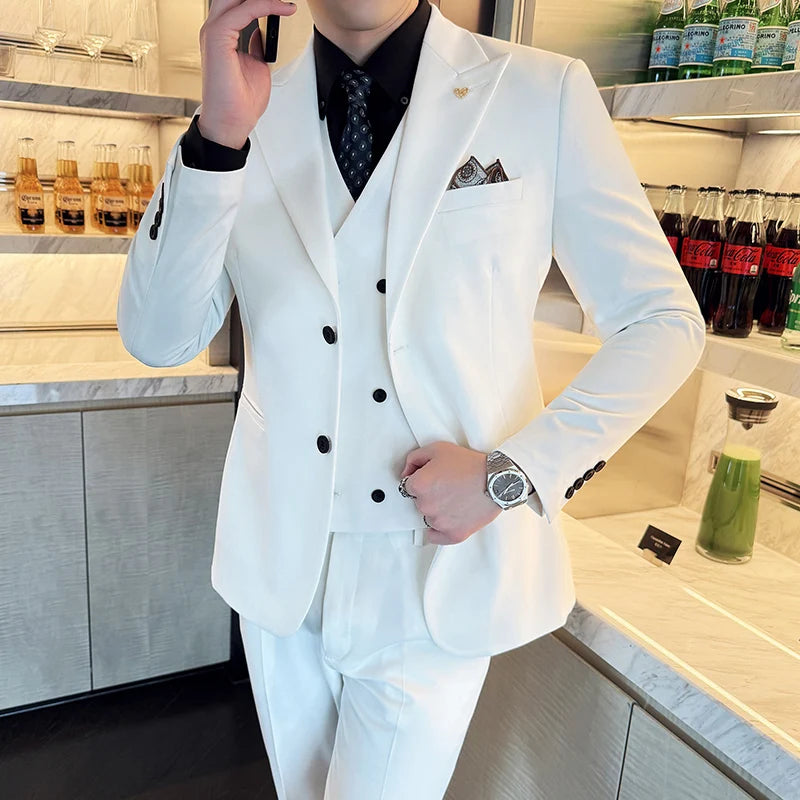 Slim-Fit Three-Piece Set Korean Style Two-Button Groomsmen Formal Wedding Business Suit Handsome Groom Best Man Dress High-