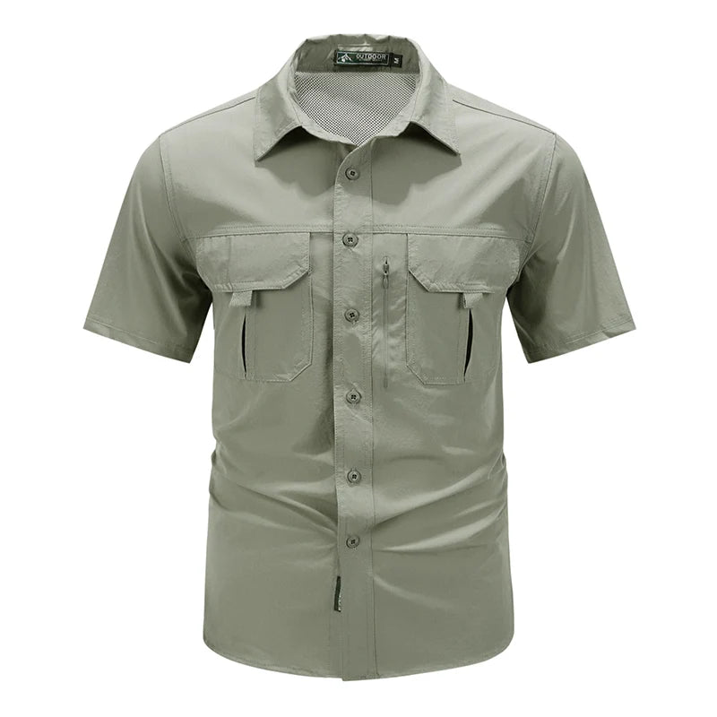 Summer Men Short Sleeve Shirt Men Breathable Tactical Work Shirt Tops Outdoor Casual Quick Dry Multi-pocket Camping Cargo Shirts