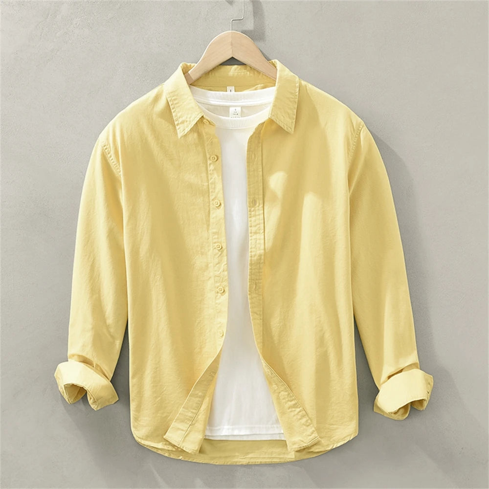 Mens long sleeve regular shirt Multi-color cotton plain shirt for Young men work tops Autumn men's clothing loose casual shirts