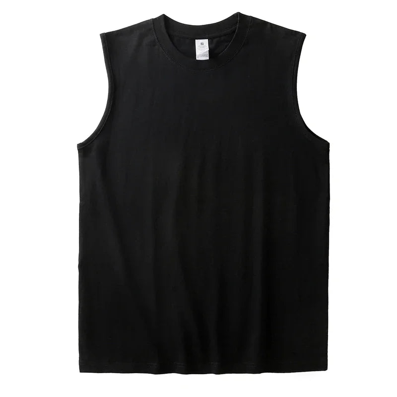 2pcs Solid Color Cotton Vest Men's White O-Neck Loose Sleeveless T-shirt Basic Models All-match Sports Running Tank Tops