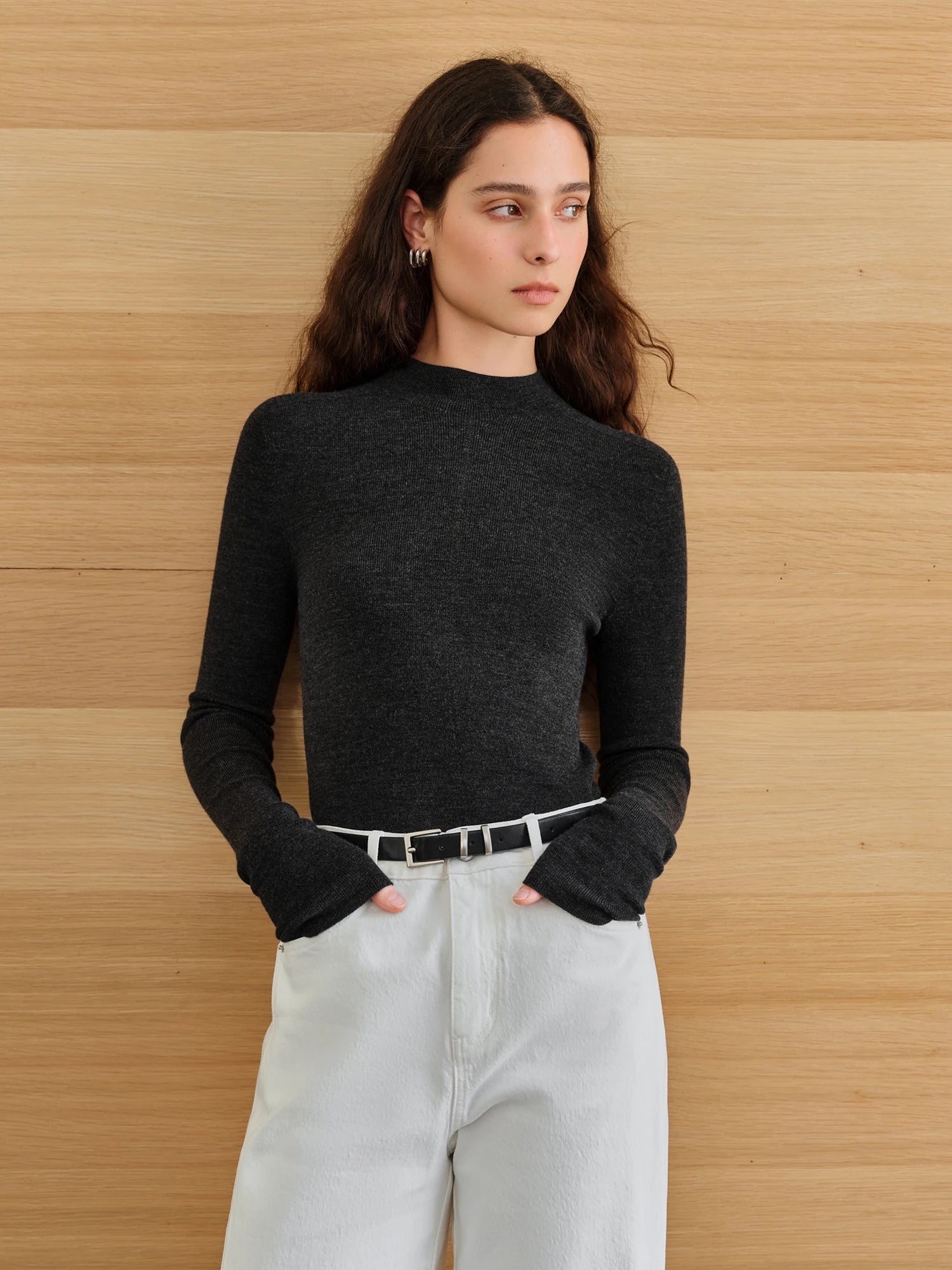 FSLE【Premium Series】German Biella Wool Autumn Super Fine Washable Seamless One-Piece Mock Neck Thermal Base Layer Shirt Women