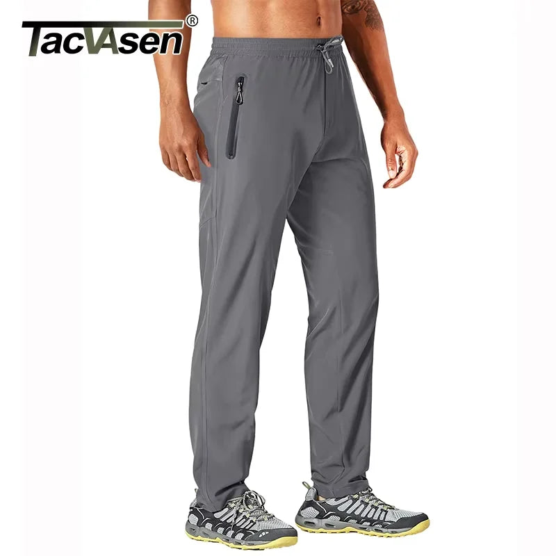 TACVASEN Outdoor Pants Men Quick Dry Straight Running Hiking Pants Elastic Lightweight Yoga Fitness Exercise Sweatpants Joggers