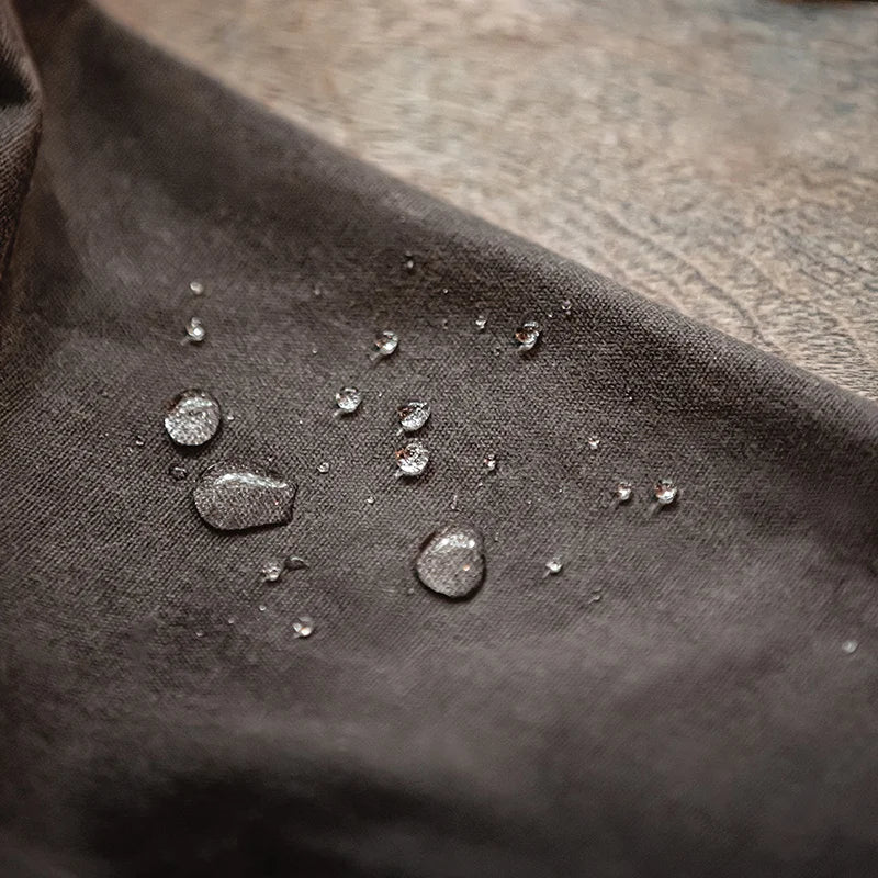 Maden Men's Vintage Waxed Windbreaker Corduroy Turn-down Collar Mid-length Overcoat Windproof and Waterproof Trench Loose Jacket