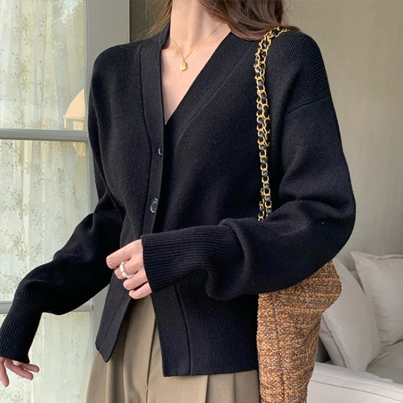 AOSSVIAO Knitted Casual Cardigan 2025 Autumn Winter Elegance Solid Color V-neck Sweater Unique and Niche Slim Fit Tops