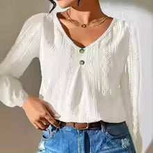 European & American Autumn Cut-Out V-Neck T-Shirt | Casual Fashion Top