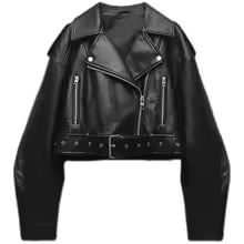 BBWM Women Oversized Vintage Loose Pu Faux Leather Short Jacket with Belt Streetwear Female Zipper Retro Moto Biker Coat Outwear
