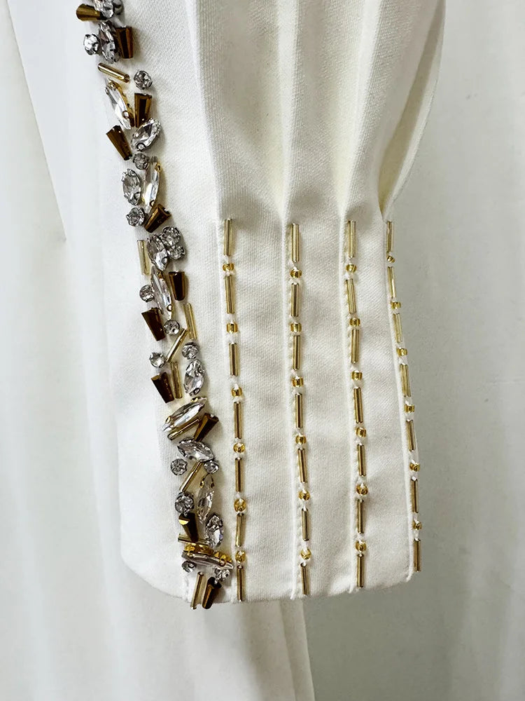 HIGH STREET Newest 2025 Designer Vestido Women's Diamonds Beaded Cape Sleeve Floor Length Maxi Long Dress