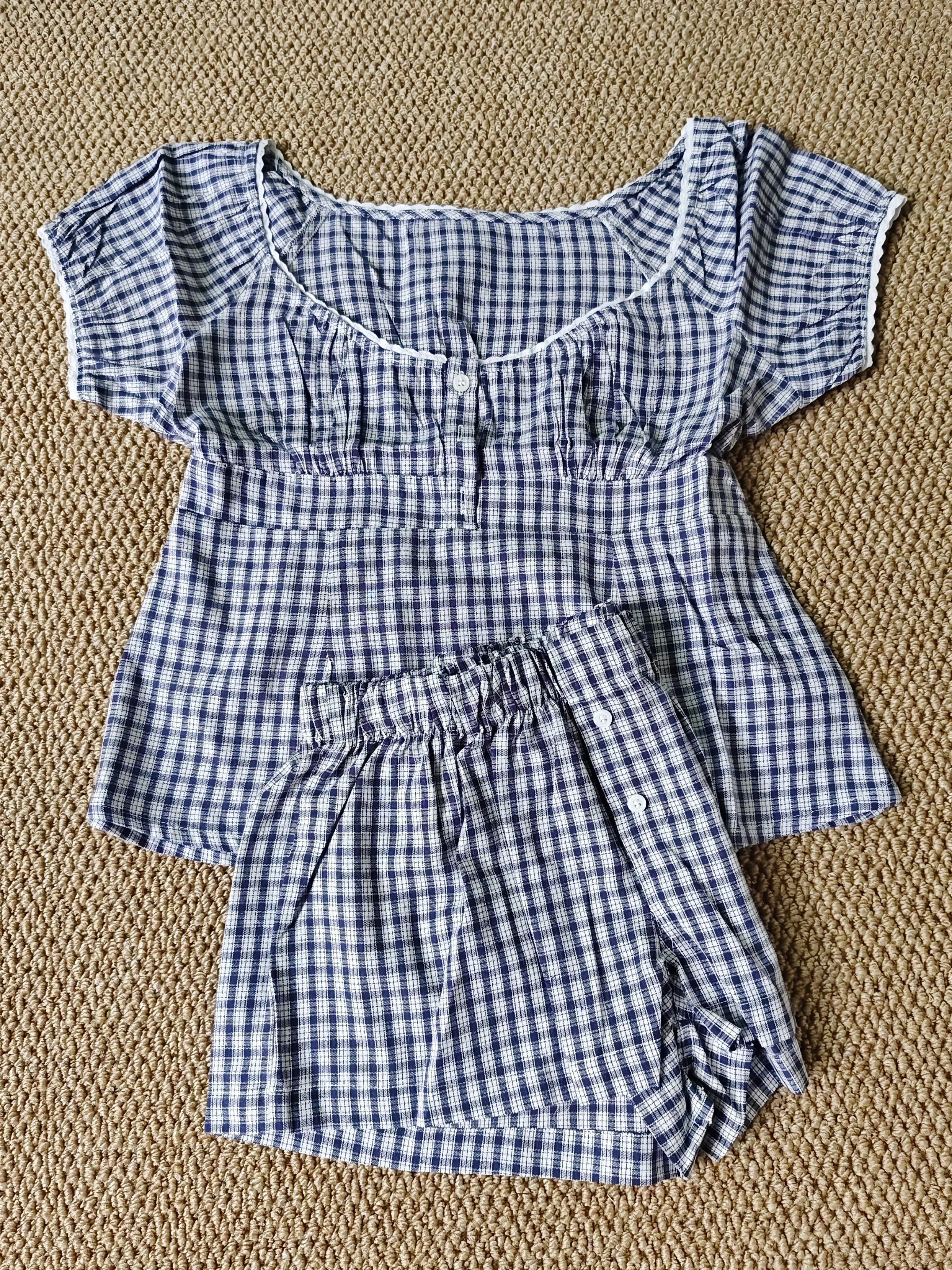 Red Plaid T-Shirt Shorts Set Women Summer Lace-up Puff Sleeve Blouse+Buttons Elastic Waist Short Pants Cotton Sweet 2 Piece Sets