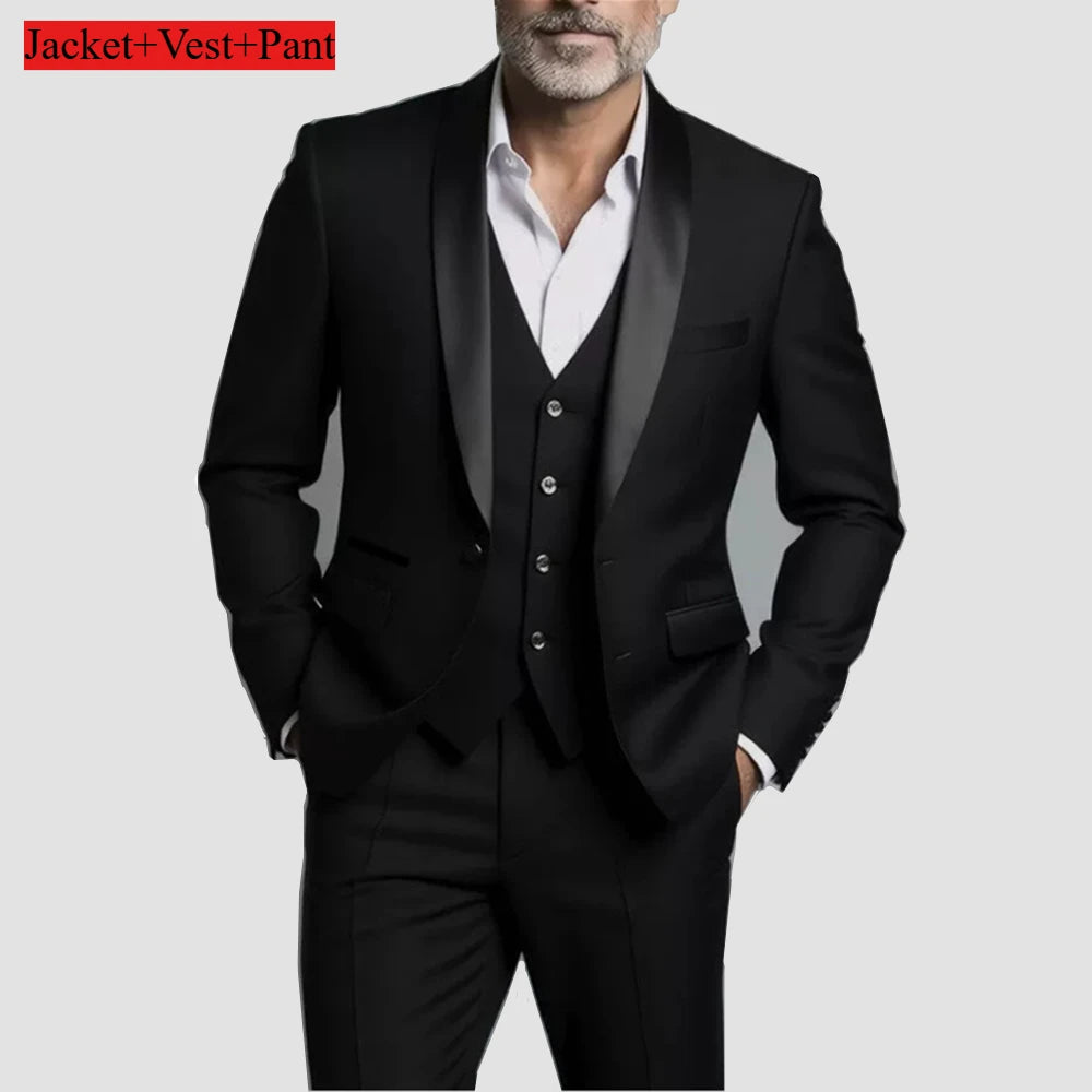 Men Formal Slim Fit Tuxedo Prom Suit Male Groom Wedding Blazers High Quality Groomsman Luxury Dress Business Banquet Party Suit