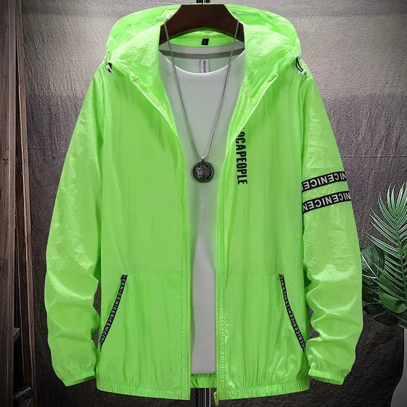 Summer Skin Coats Men SPF Ultra Light UV Sun Protection Big Size Hooded Windbreaker Jacket Men  Striped Casual Outwear 8XL 9XL