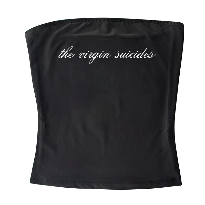 Gothic Tube Top Fairycore Sexy Sleeveless Punk Letter Print 90s Grunge Tank Top Y2k Clothes Vintage Streetwear Women's Baby Tee