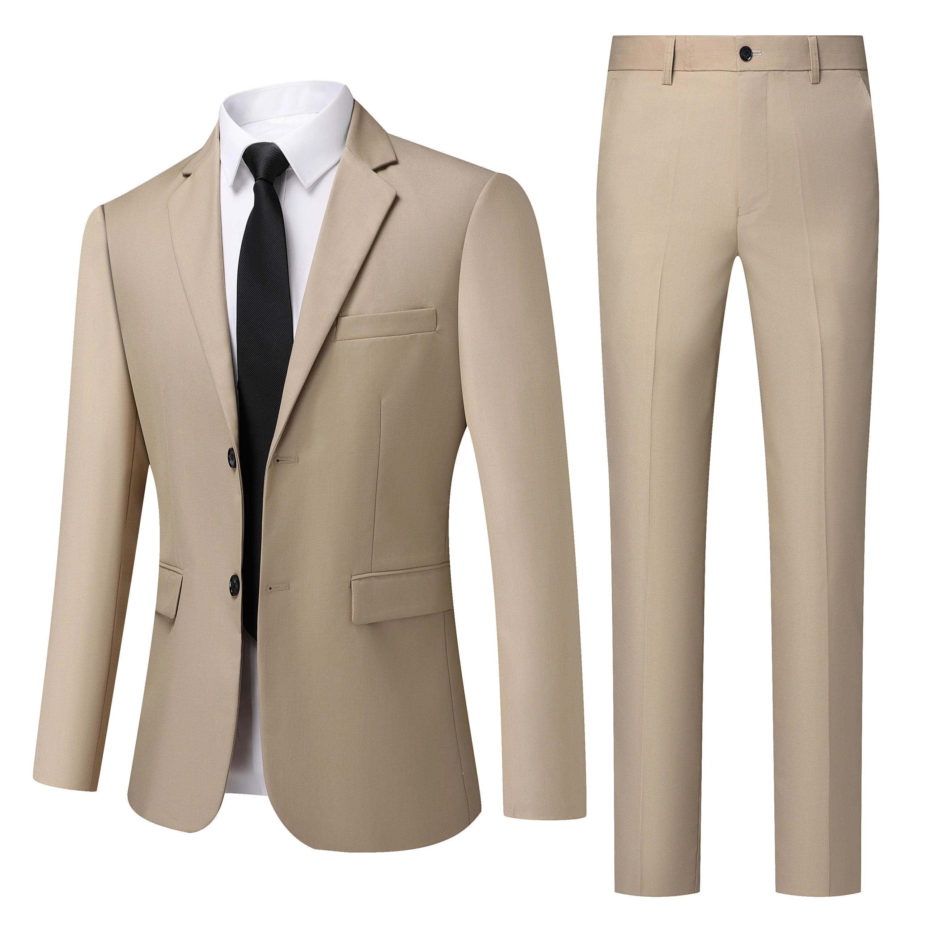 Men's White High-End Suit Two-Piece Suit Four Seasons Business Formal Wear Anti-Wrinkle Non-Stick Wool Suit Workplace Work Cloth