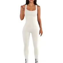 Women Sleeveless Bodycon Jumpsuit Summer Solid Color U-neck Romper Pants Streetwear Clubwear