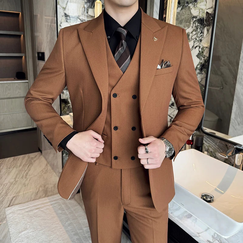 Slim-Fit Three-Piece Set Korean Style Two-Button Groomsmen Formal Wedding Business Suit Handsome Groom Best Man Dress High-