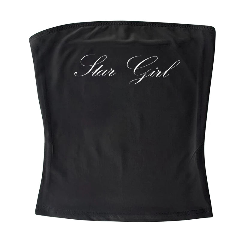 Gothic Tube Top Fairycore Sexy Sleeveless Punk Letter Print 90s Grunge Tank Top Y2k Clothes Vintage Streetwear Women's Baby Tee
