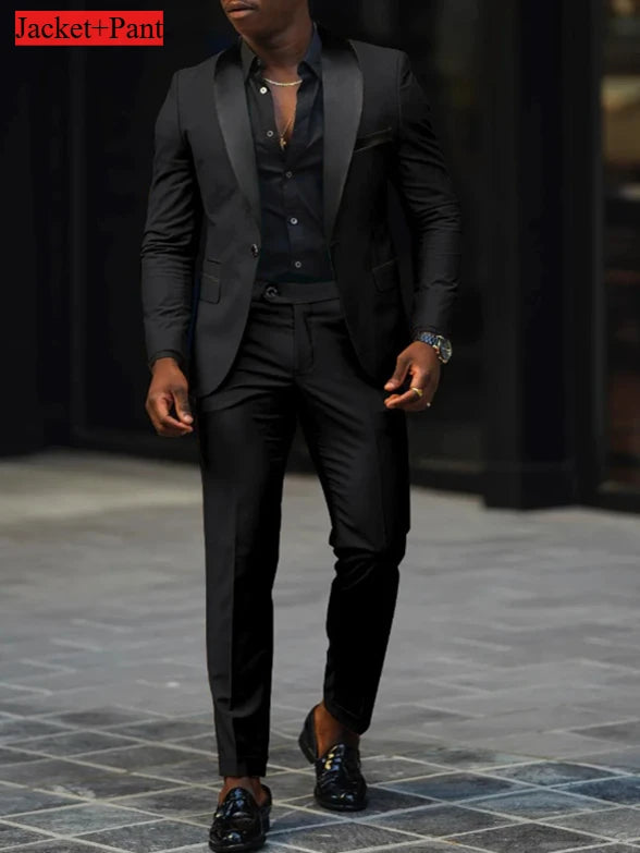 Men Formal Slim Fit Tuxedo Prom Suit Male Groom Wedding Blazers High Quality Groomsman Luxury Dress Business Banquet Party Suit