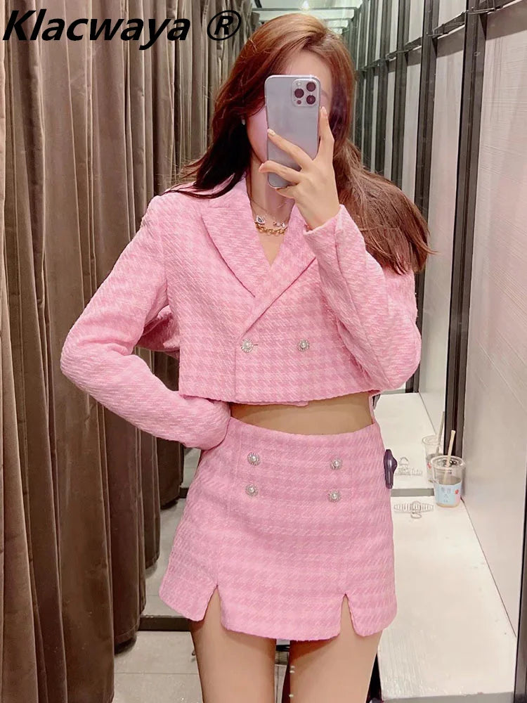 Klacwaya Tweed Set 2 Piece Chic Blazer Women Suit Shorts Sets Women 2022 Suit With Shorts For Women Female Suits