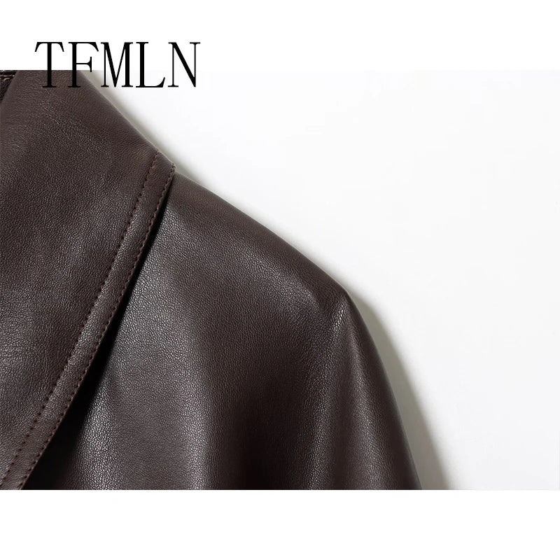 TFMLN Autumn New Style Imitation Women Leather Pilot Jacket Female New Arrival Casual Outerwear for Ladies Leather Coat