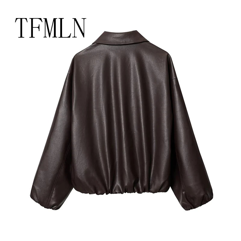 TFMLN Autumn New Style Imitation Women Leather Pilot Jacket Female New Arrival Casual Outerwear for Ladies Leather Coat