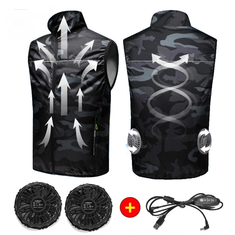 Summer Cool Vest Wearable Refrigeration Fan Vest Air Conditioner Clothes Outdoor Cooling Tactical Fishing Sleeveless Work Jacket