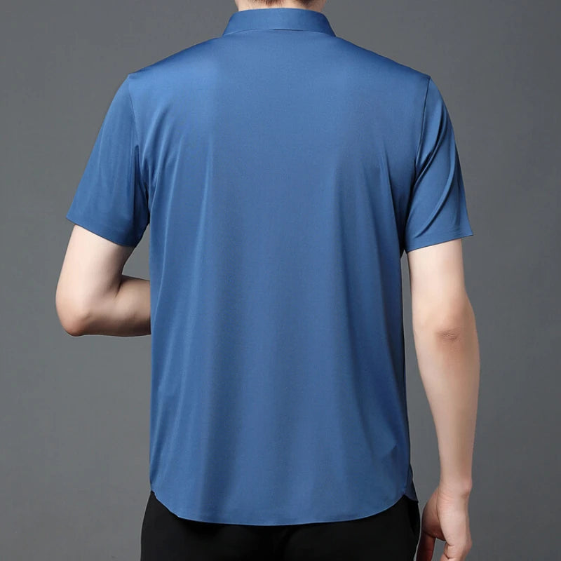 Men's Ultra Stretch Short Sleeve Shirt Business Casual  Breathable Stretchable Abrasion-Resistant Solid Color Short Sleeve Shirt