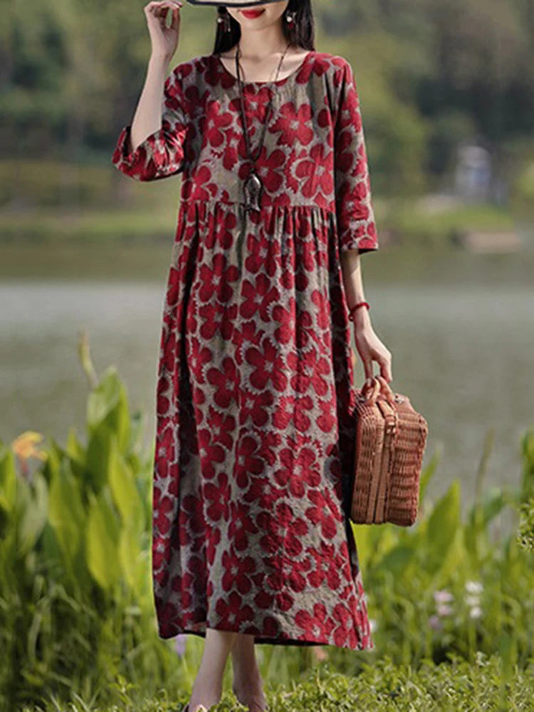 Vintage Floral Dress Woman 2025 ZANZEA Autumn Bohemian Long Dresses Casual Long Sleeve Maxi Vestidos Loose Robe Femme Oversize